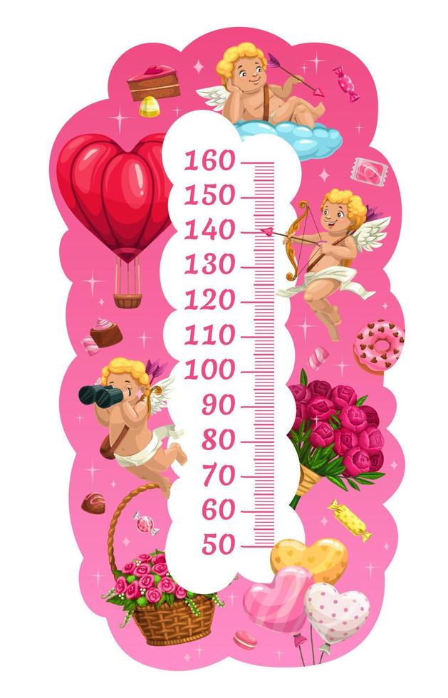 Kids height chart with cupids and gifts meter vector