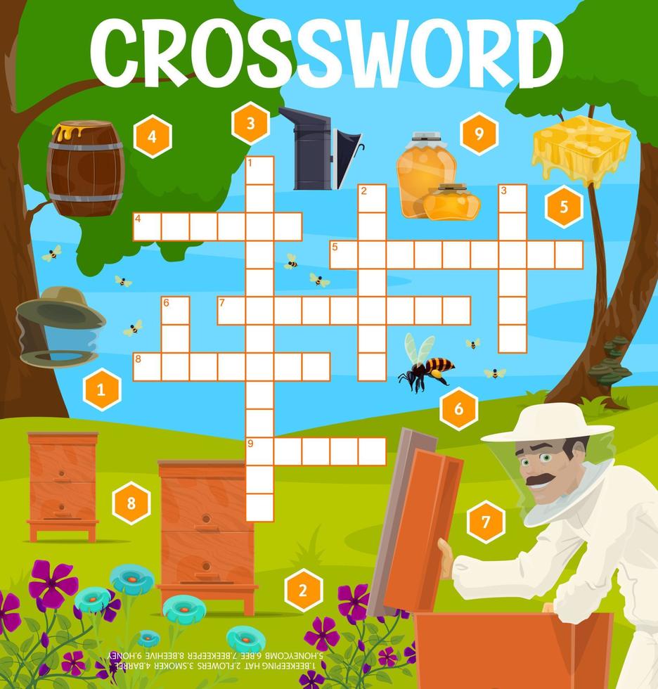 Beekeeping and apiary crossword grid worksheet vector