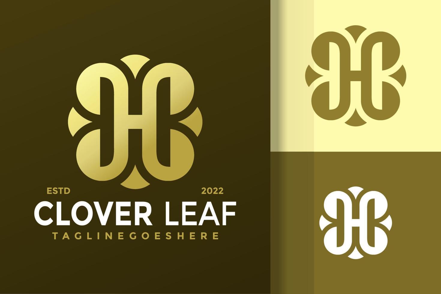 Golden Letter H Clover Leaf Logo Design Vector Illustration Template