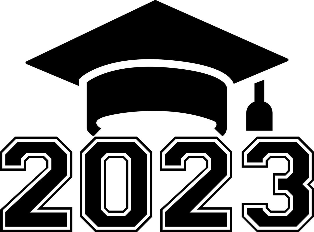 2023 gorra de graduación svg clase de 2023 plantilla de diseño en blanco y negro, pegatina de ventana de coche, vaina, cubierta, fondo negro aislado vector