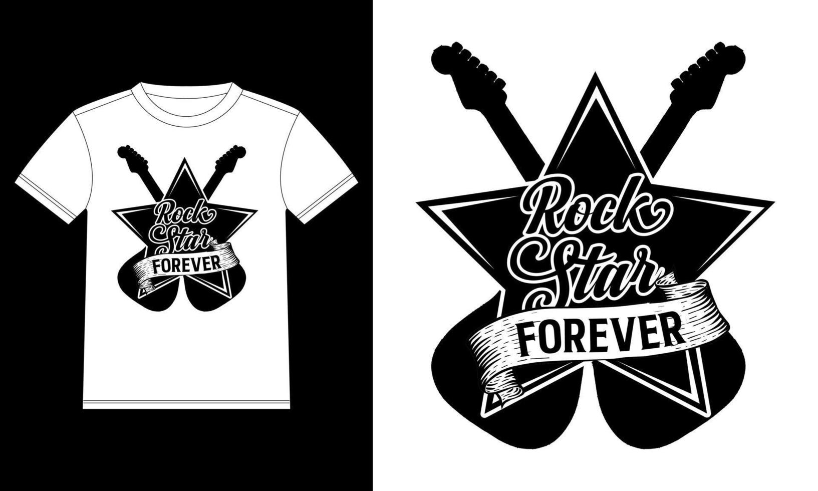 Rock Star forever hand drawn lettering with guitar ribbon. Rock festival poster T-shirt Design template, Car Window Sticker, POD, cover, Isolated White Background Vector illustration