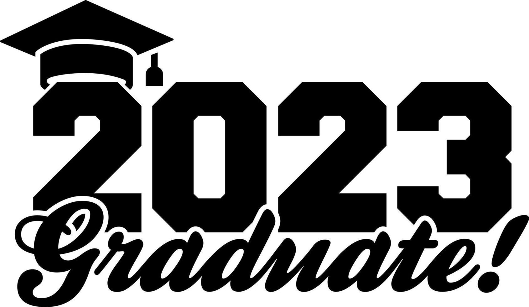 Plantilla de diseño de graduación de posgrado 2023, pegatina de ventana de coche, vaina, cubierta, fondo negro aislado vector