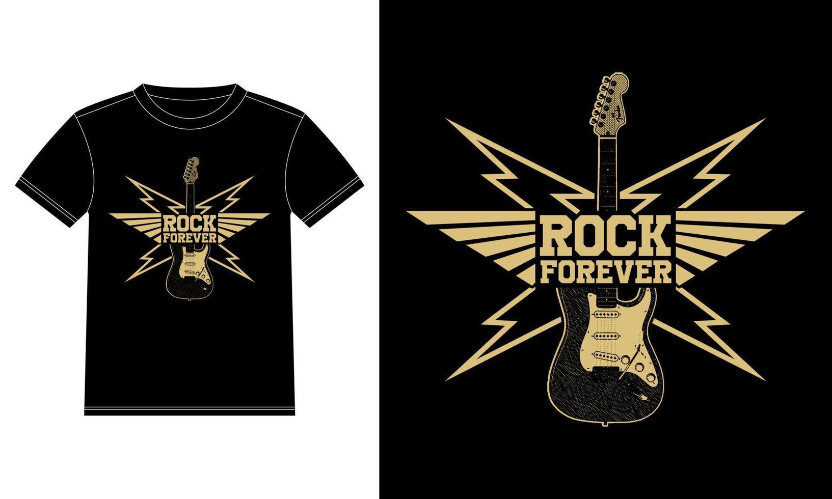 Vintage label with rock forever and guitar T-shirt Design template, Car Window Sticker, POD, cover, Isolated Black background vector