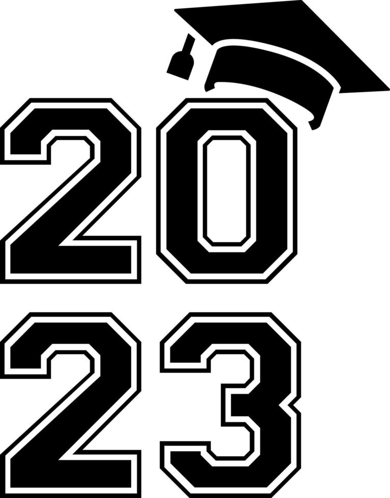 2023 gorra de graduación svg clase de 2023 plantilla de diseño en blanco y negro, pegatina de ventana de coche, vaina, cubierta, fondo negro aislado vector