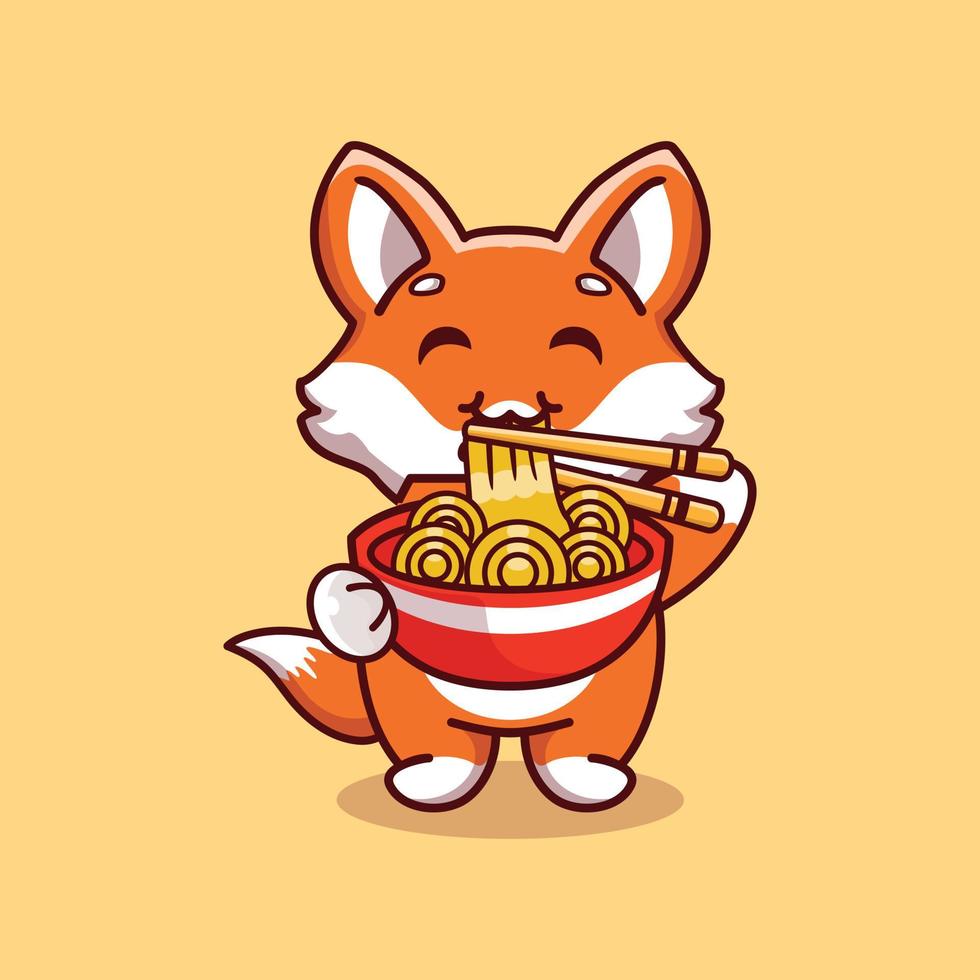 Cute fox standing eating ramen noodles with chopsticks cartoon icon illustration 15601185 Vector