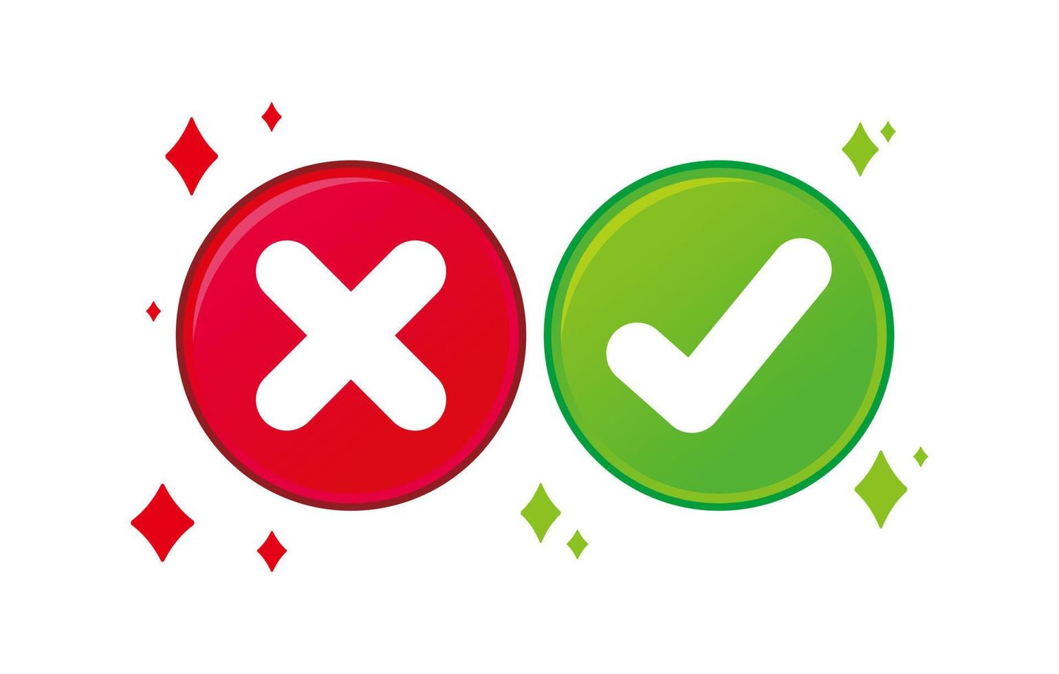 Set of cancel and check button collection to make an icons. Green yes and red no correct incorrect sign vector