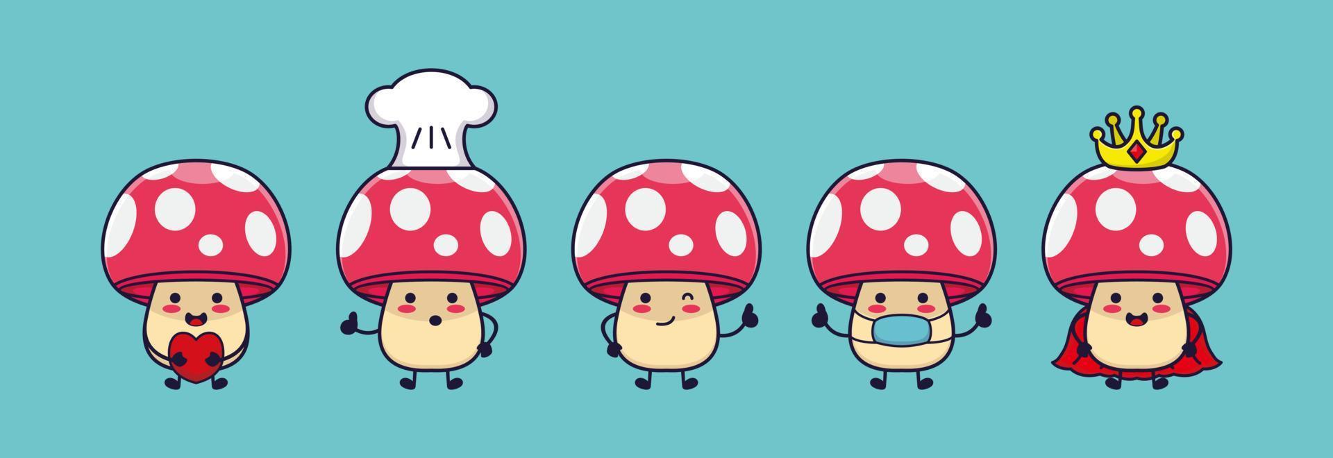 Cute funny mushroom set collection design. A Mascot Of the red mushroom isolated vector illustration