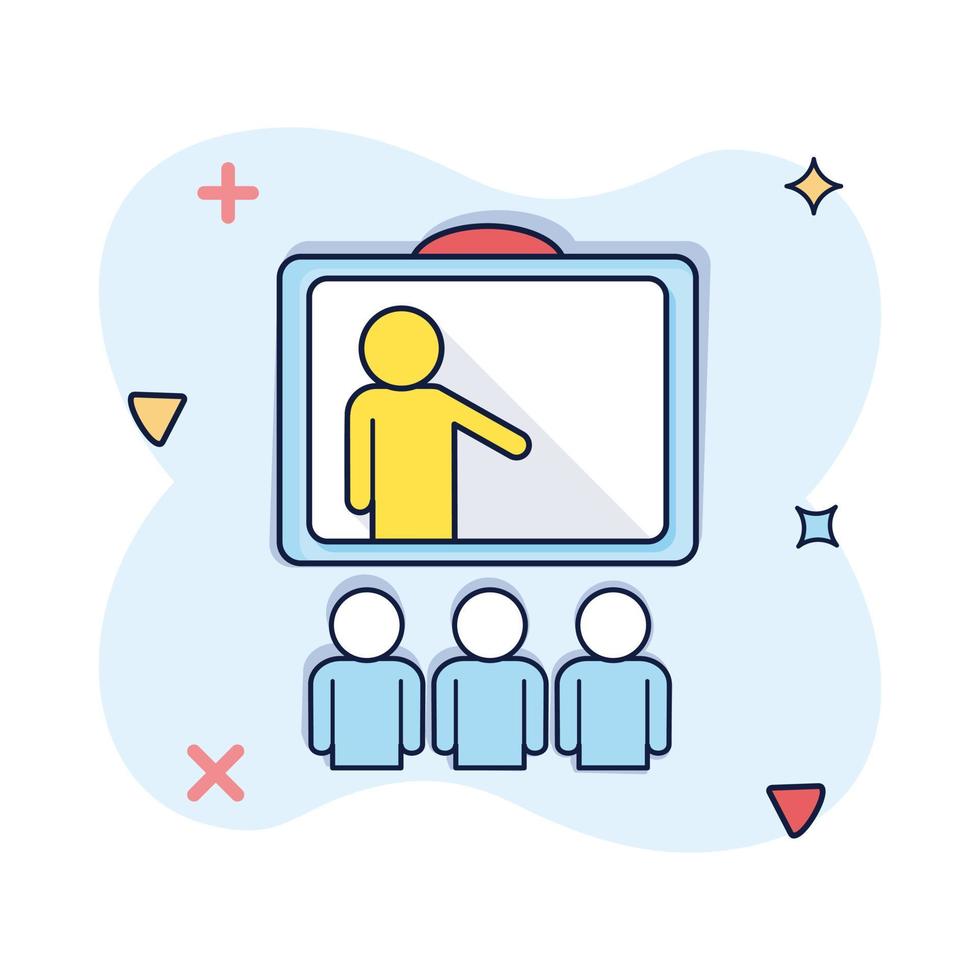 Training education icon vector in comic style people seminar cartoon illustration