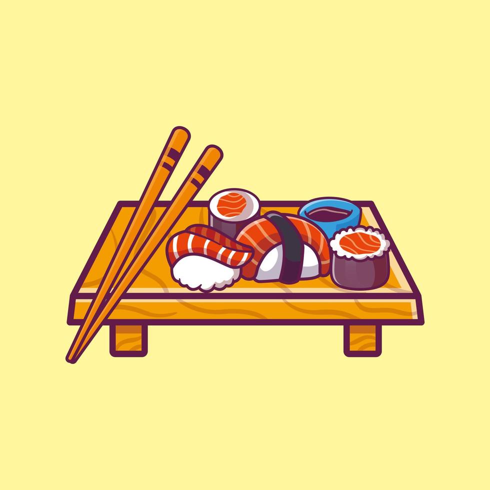 Vector sushi with chopstick cartoon icon illustration