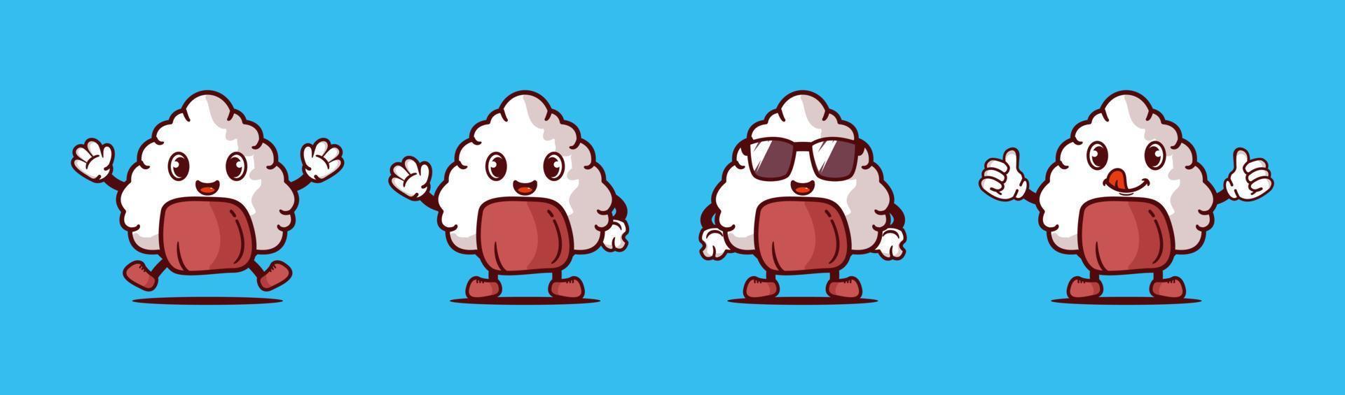 mascota de dibujos animados vector onigiri con diferentes expresiones