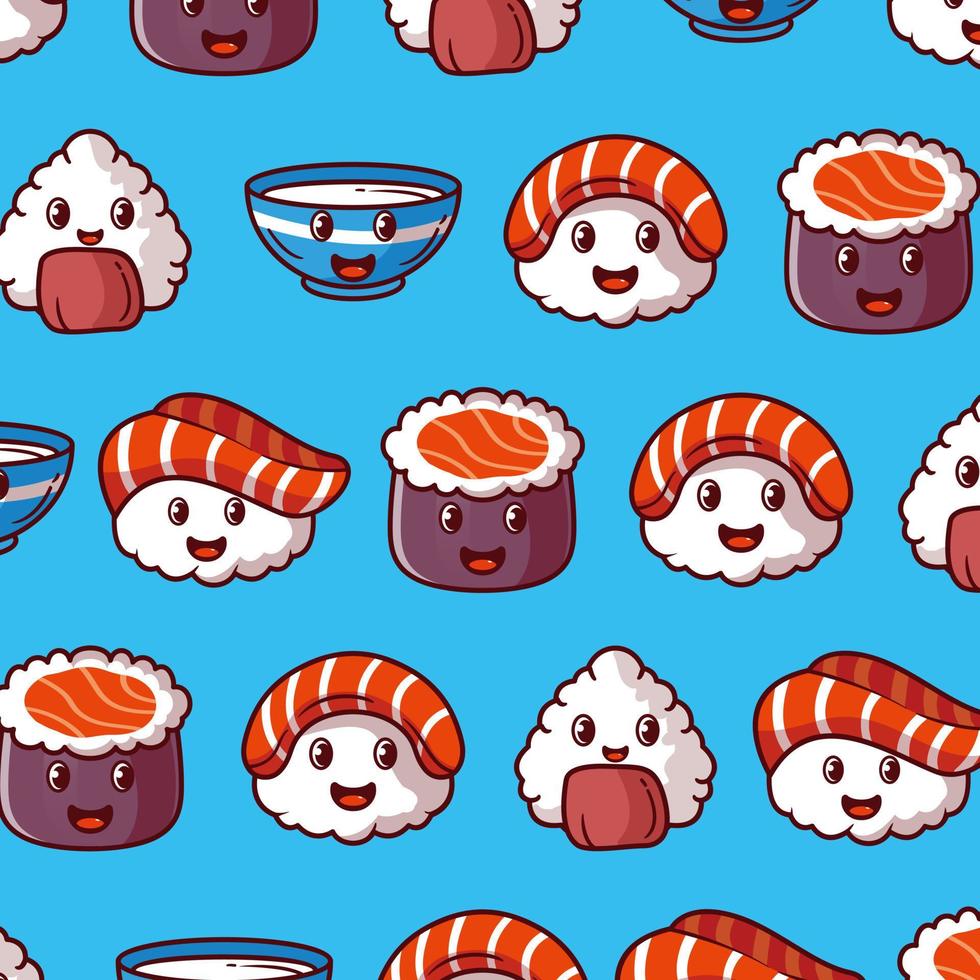 Vector cute sushi set pattern kawaii background