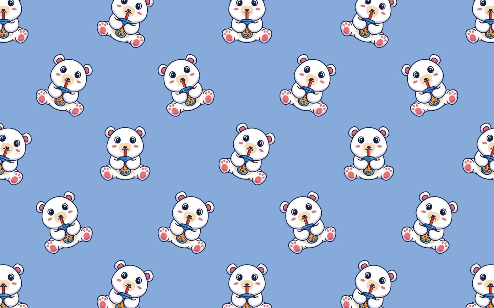 Seamless pattern with cute bear drink boba tea ice, vector illustration