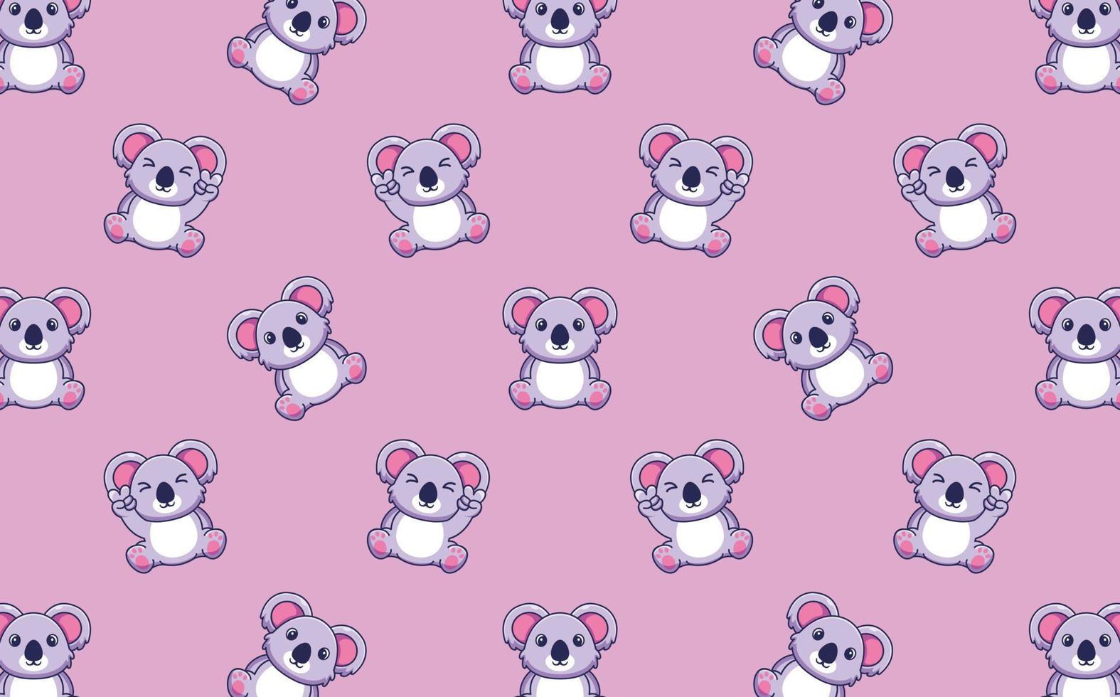 Seamless pattern with cute koala sitting and showing peace sign hand, vector illustration