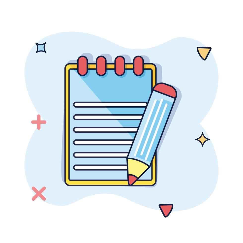 Vector cartoon notepad edit document with pencil icon in comic style