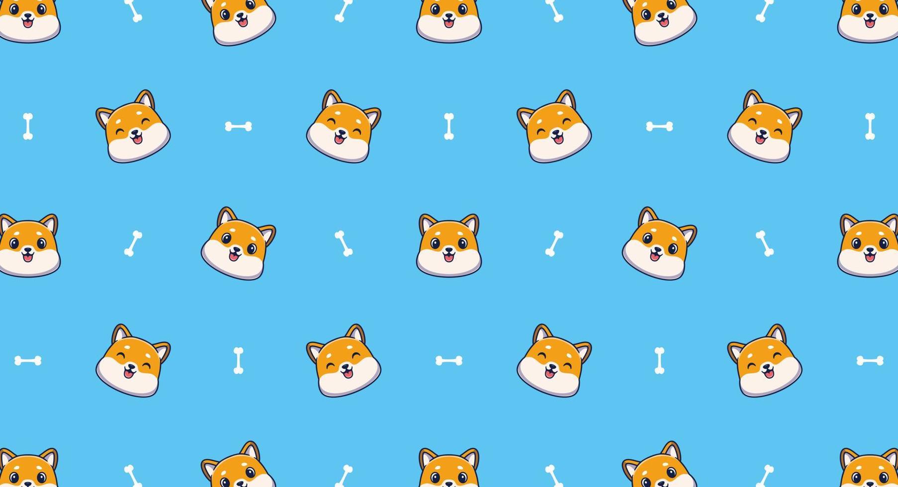 Cute shiba inu dog cartoon seamless pattern, vector illustration