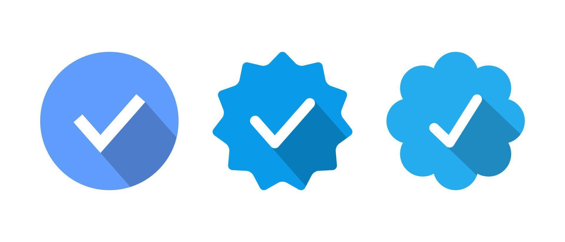 vector de icono de insignia azul verificado. símbolo de signo de cuenta de perfil oficial de redes sociales
