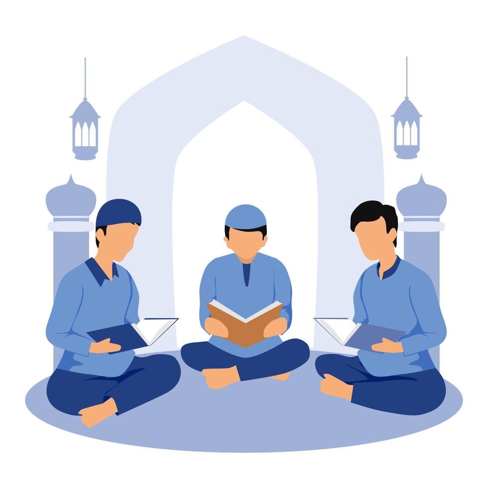 Islamic Illustration of Muslim Reading Quran Together vector