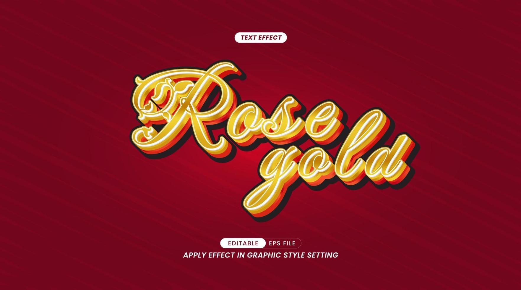 Text Effect - Rose Gold Slogan on Red Background. Editable Text and Easy Effects to Use in Graphic Styles. vector