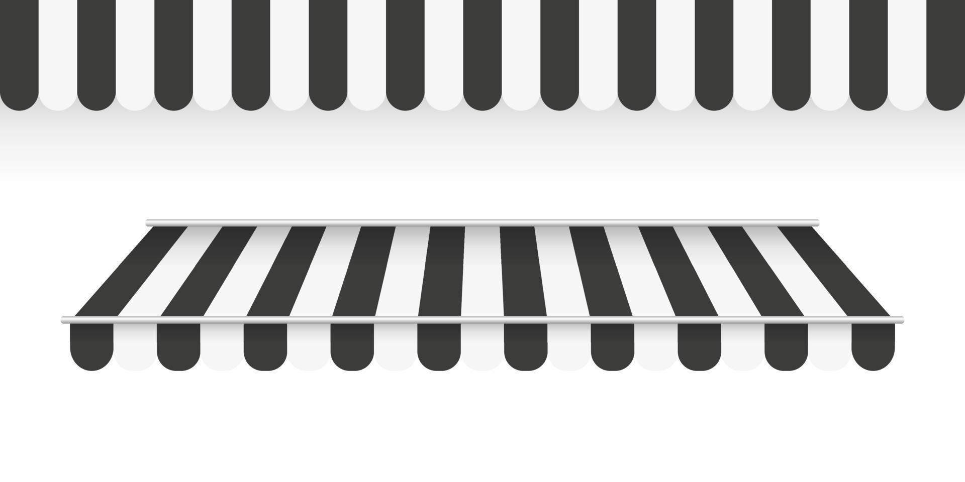 toldos negros. toldo de rayas. toldo de carpa para el mercado sobre fondo blanco. ilustración vectorial vector