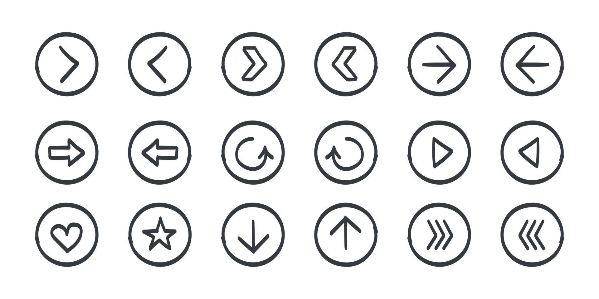 flechas vectoriales flechas dibujadas a mano negra. dibujado diferentes signos de flechas vector