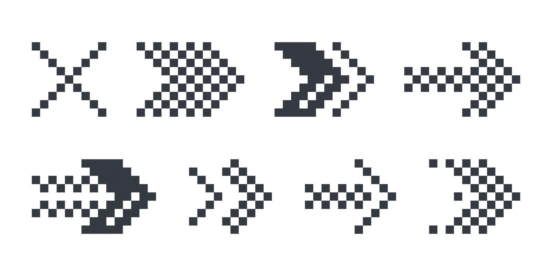 flechas de píxeles arte de píxeles de flechas. concepto de iconos de flechas. dirección de las flechas. ilustración vectorial vector