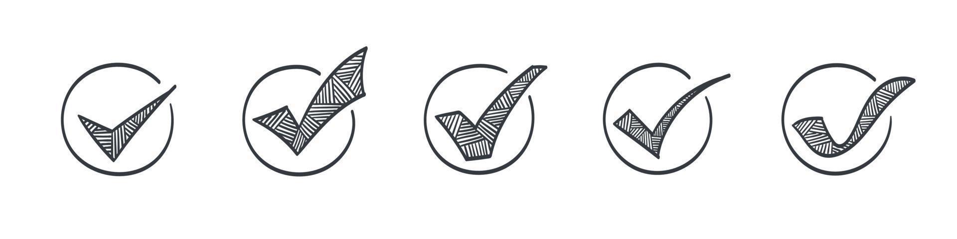 Check marks. Drawn icons of the check marks. Confirmation icons. Vector ...