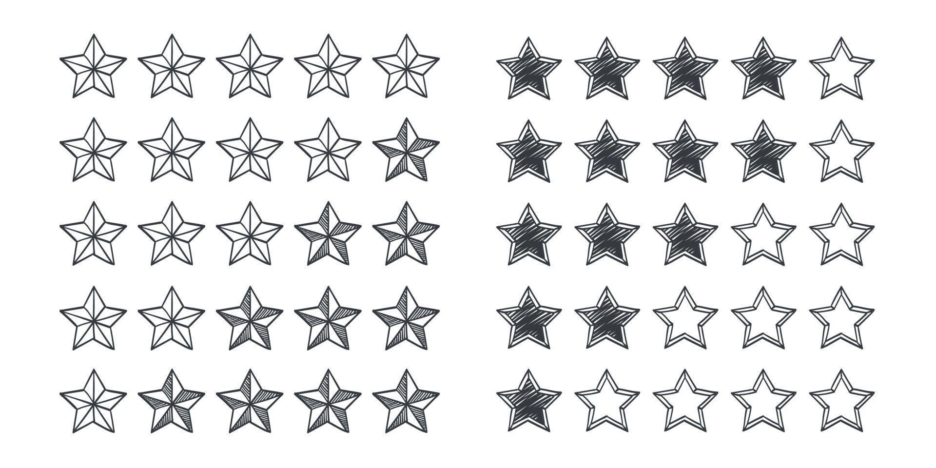 Quality rating signs. Stars icons concept. Drawn icons of stars. Vector illustration