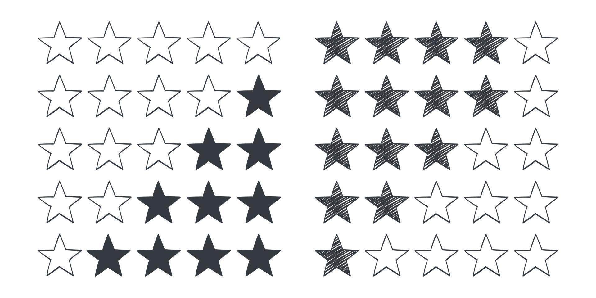 Rating signs. Stars icons. Drawn icons of stars. Vector illustration