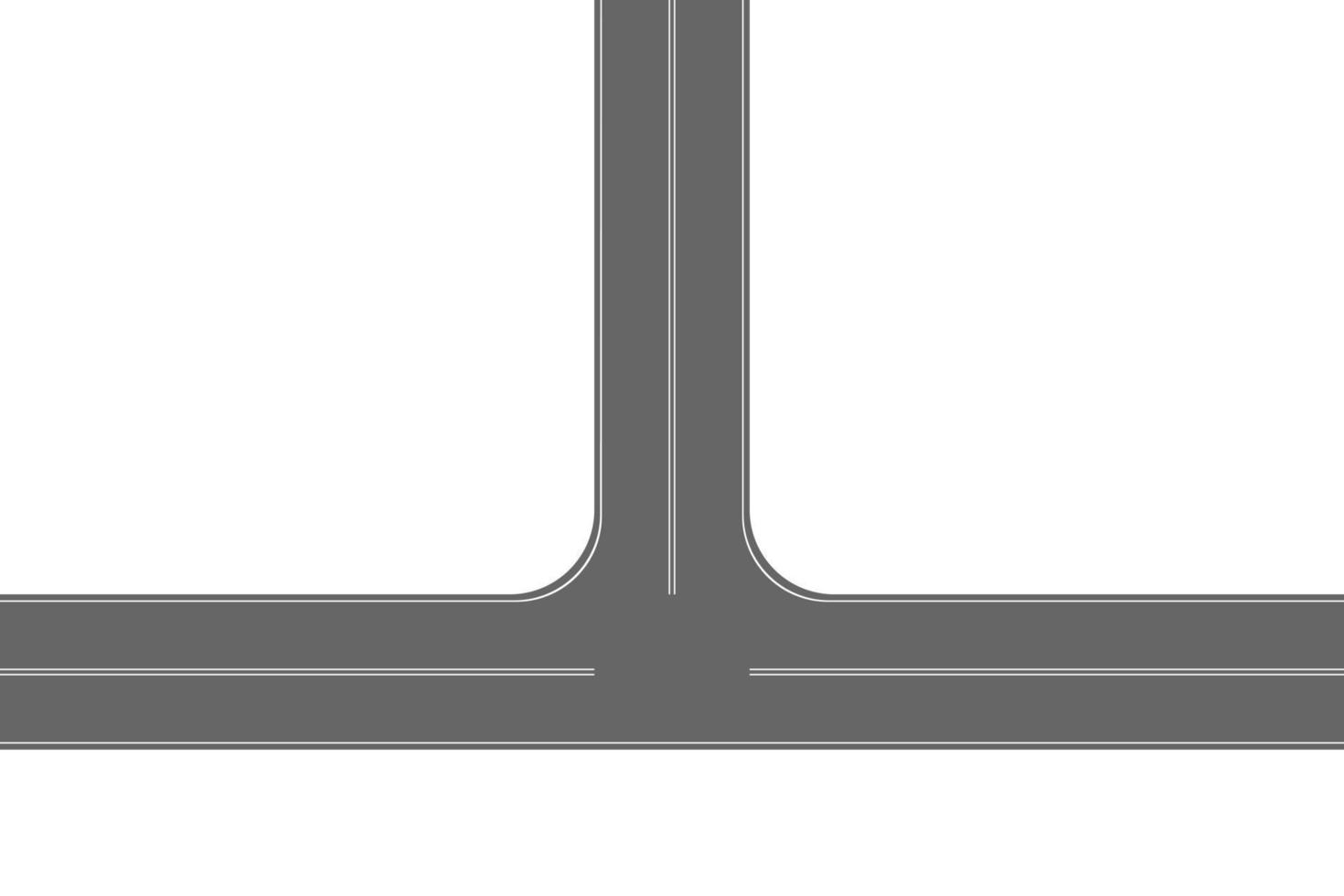 Three way T road junction top view. Highway part with marking. Roadway element for city map vector