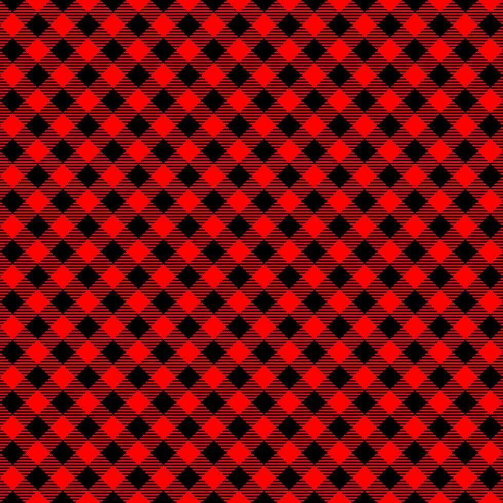Diagonal red and black buffalo seamless pattern. Checkered lumberjack plaid texture. Geometric background for flannel shirt, picnic blanket, kitchen napkin, tweed coat vector
