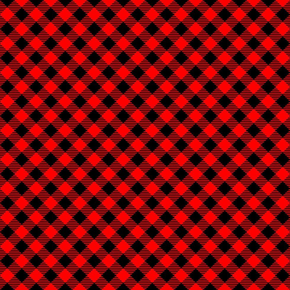 Diagonal red and black buffalo seamless pattern. Checkered lumberjack plaid texture. Geometric background for flannel shirt, picnic blanket, kitchen napkin, tweed coat vector