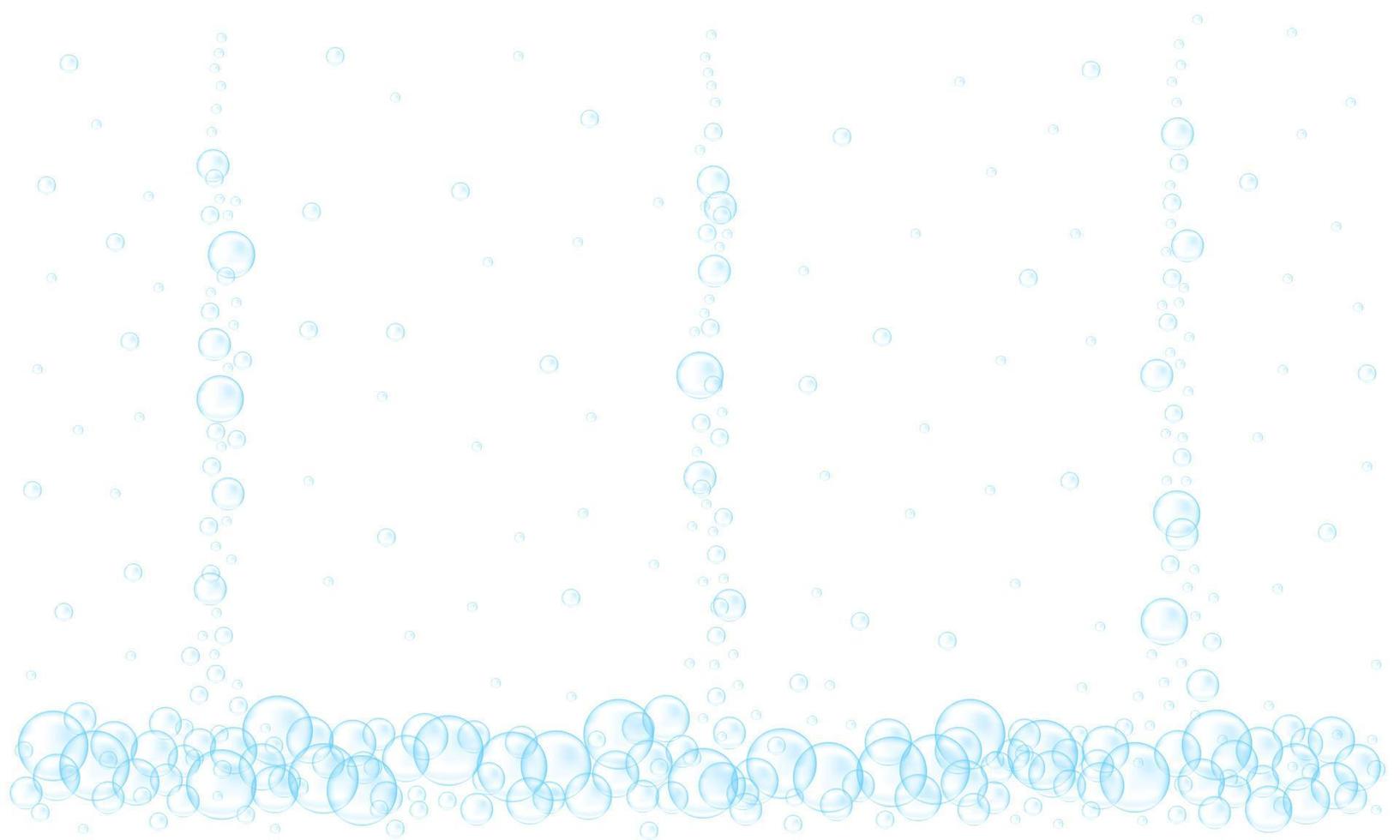 Blue underwater bubbles isolated on white background. Fizzy carbonated drink, soap suds, sea foam, aquarium water stream texture vector