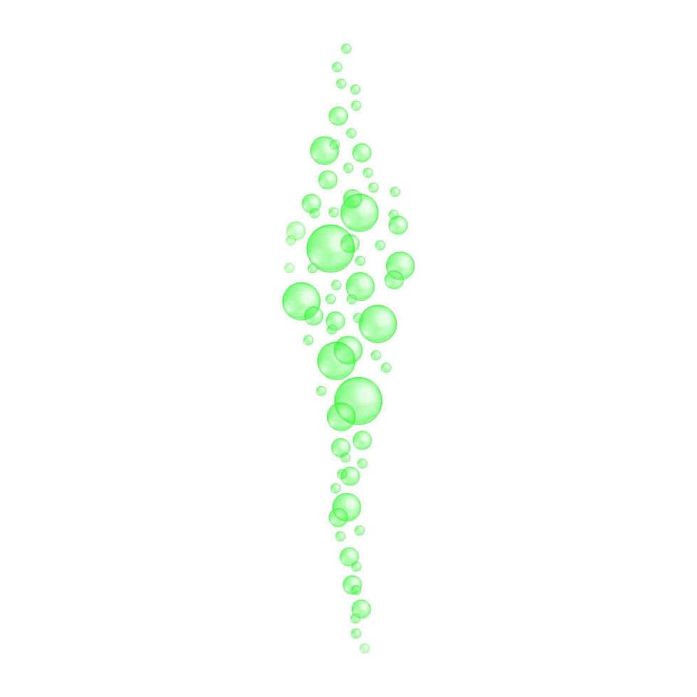 Green underwater bubbles stream. Fizzy carbonated drink, soap suds, shampoo or cleanser foam texture vector