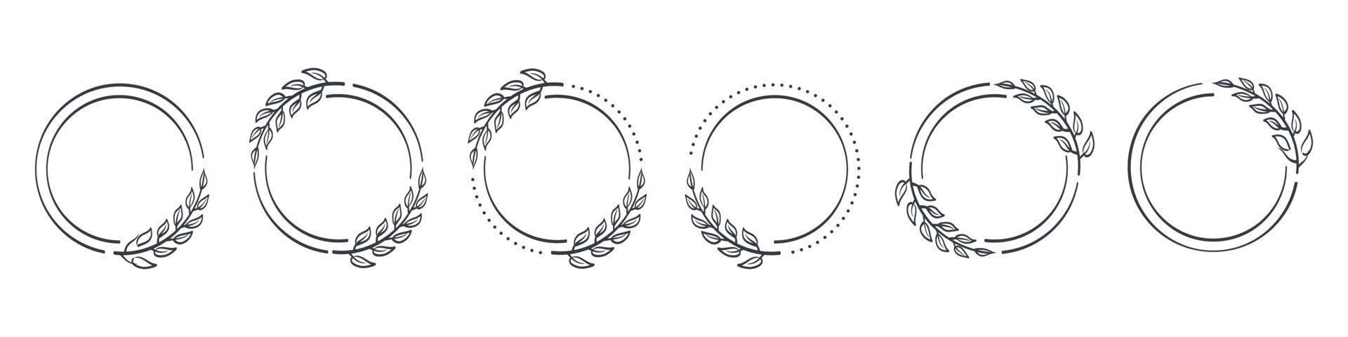 Wreaths icon. Frames branches wreaths. Hand drawn leaves decorative elements. Vector illustration
