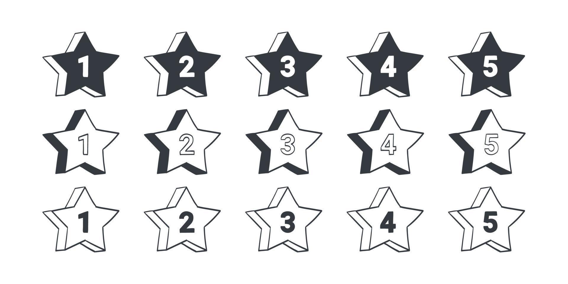 signos de calificación. iconos de calificación de calidad de estrellas. iconos dibujados de estrellas. ilustración vectorial vector