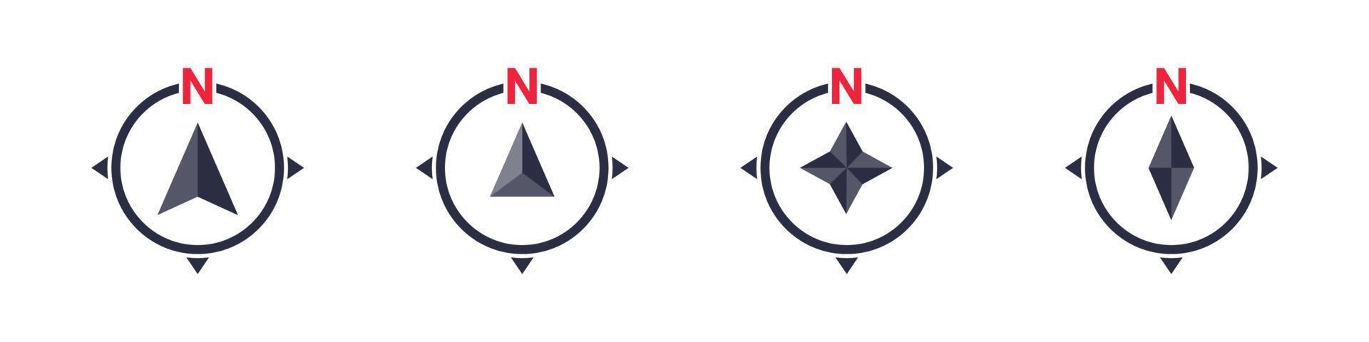 Compass icons. Set of vector compass icons. Navigation icons. Compass symbols. Vector illustration