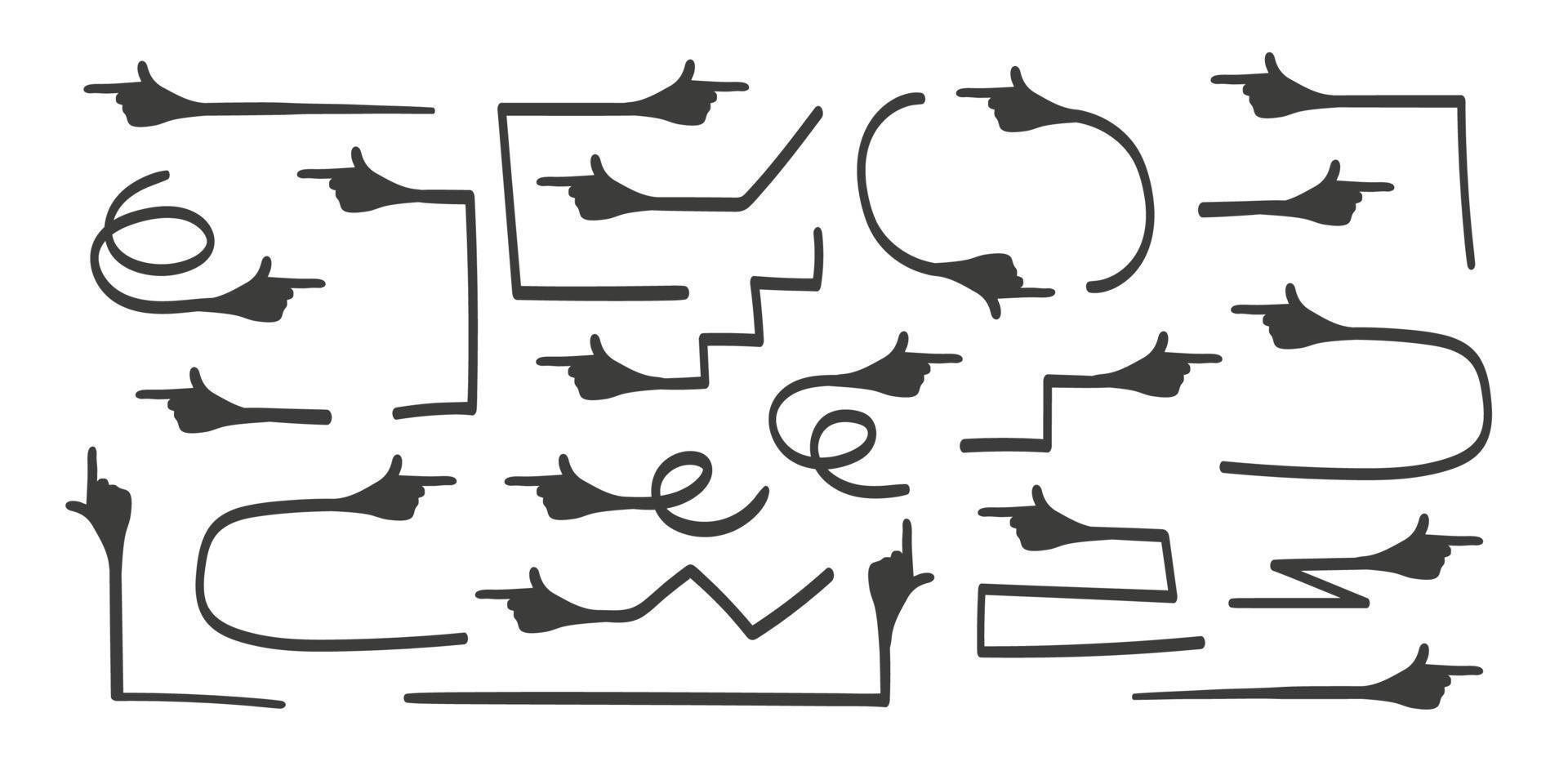 Arrows icon. Hand drawn arrow vector set. Hand with index finger, arrow icon. Vector illustration