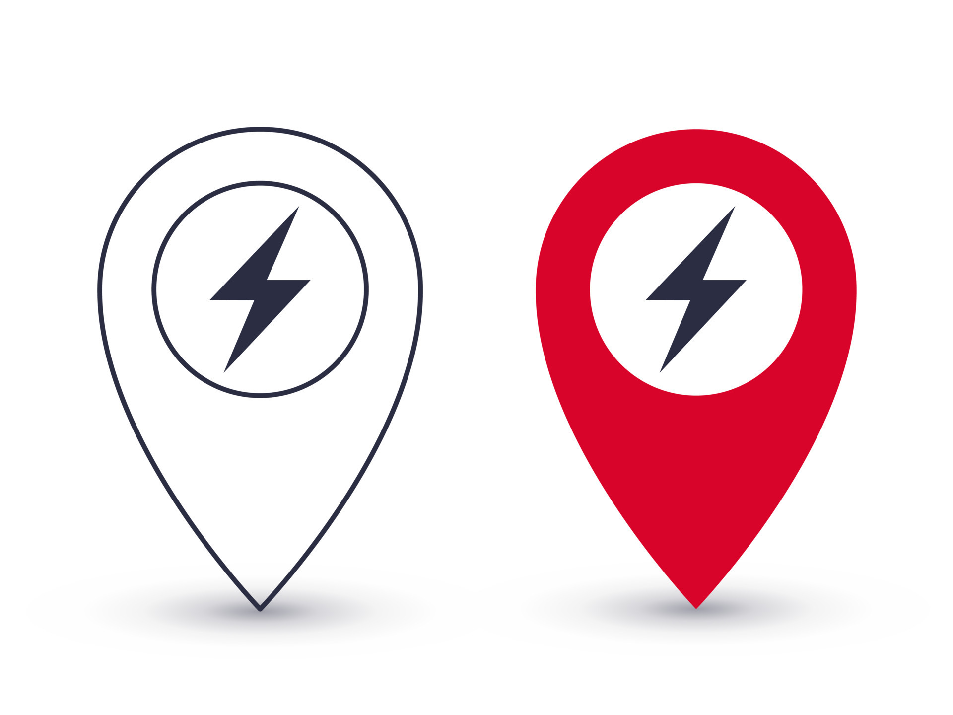 Pointer icons. Charging point for electric vehicles. Geolocation