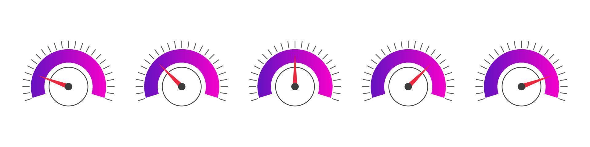 Indicator icons. Scale low, medium or high gauge or meter indicator. Performance measurement. Vector illustration