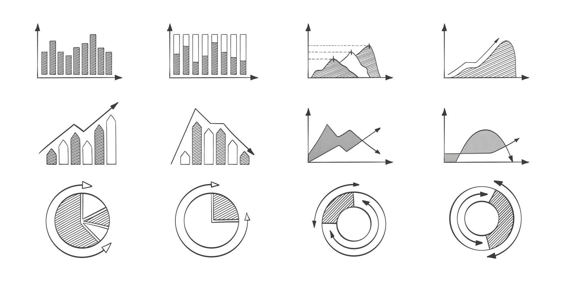 Finance icons. Charts and diagrams. Hand drawn diagrams. Vector illustration