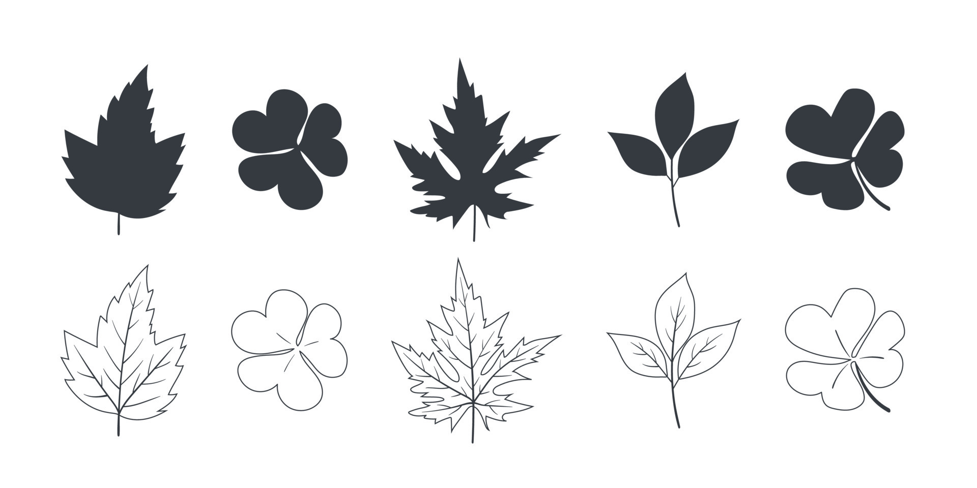 Leaves icon. Leaves silhouette sign. Tree leaves of different types in
