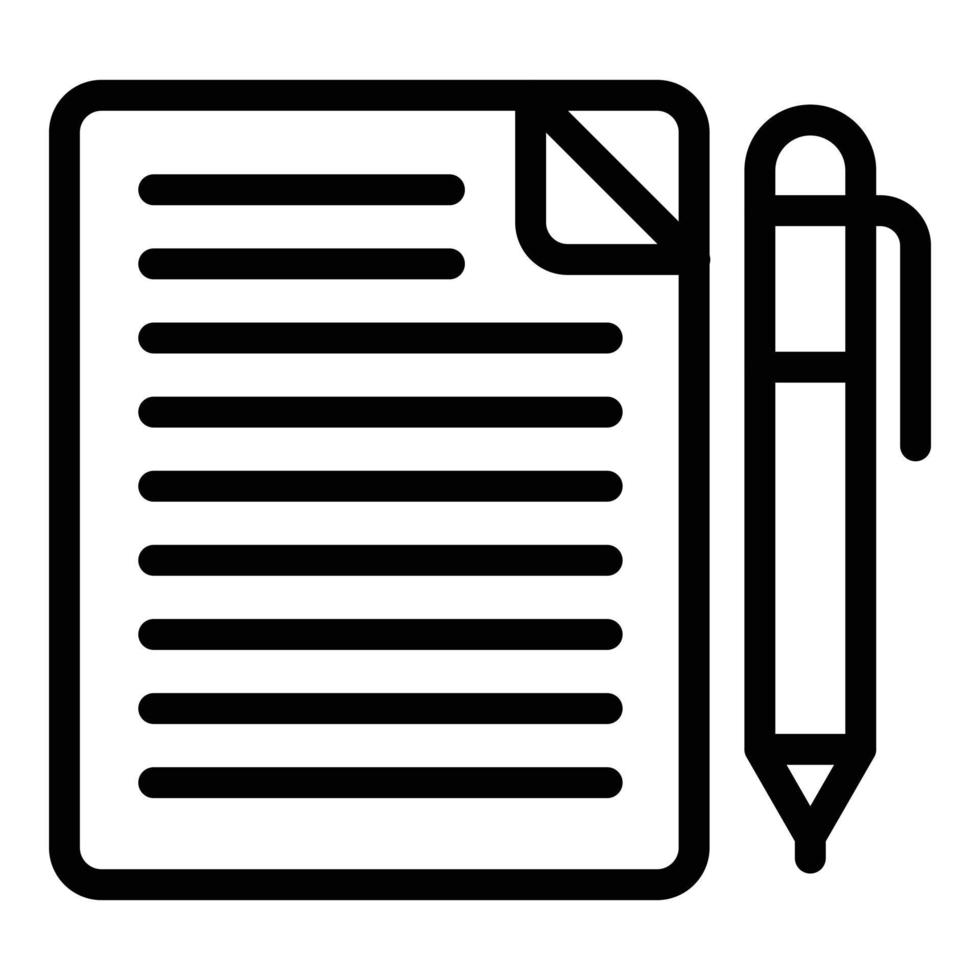 Notebook and pen icon, outline style vector