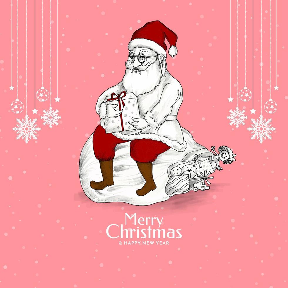 Merry Christmas festival soft pink background with santa claus design vector