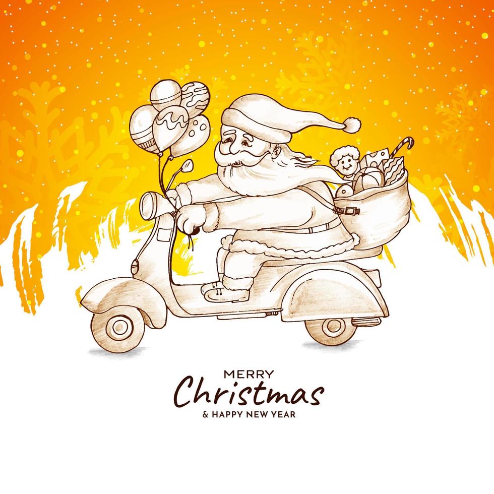 feliz fondo del festival de navidad con santa claus en scooter vector