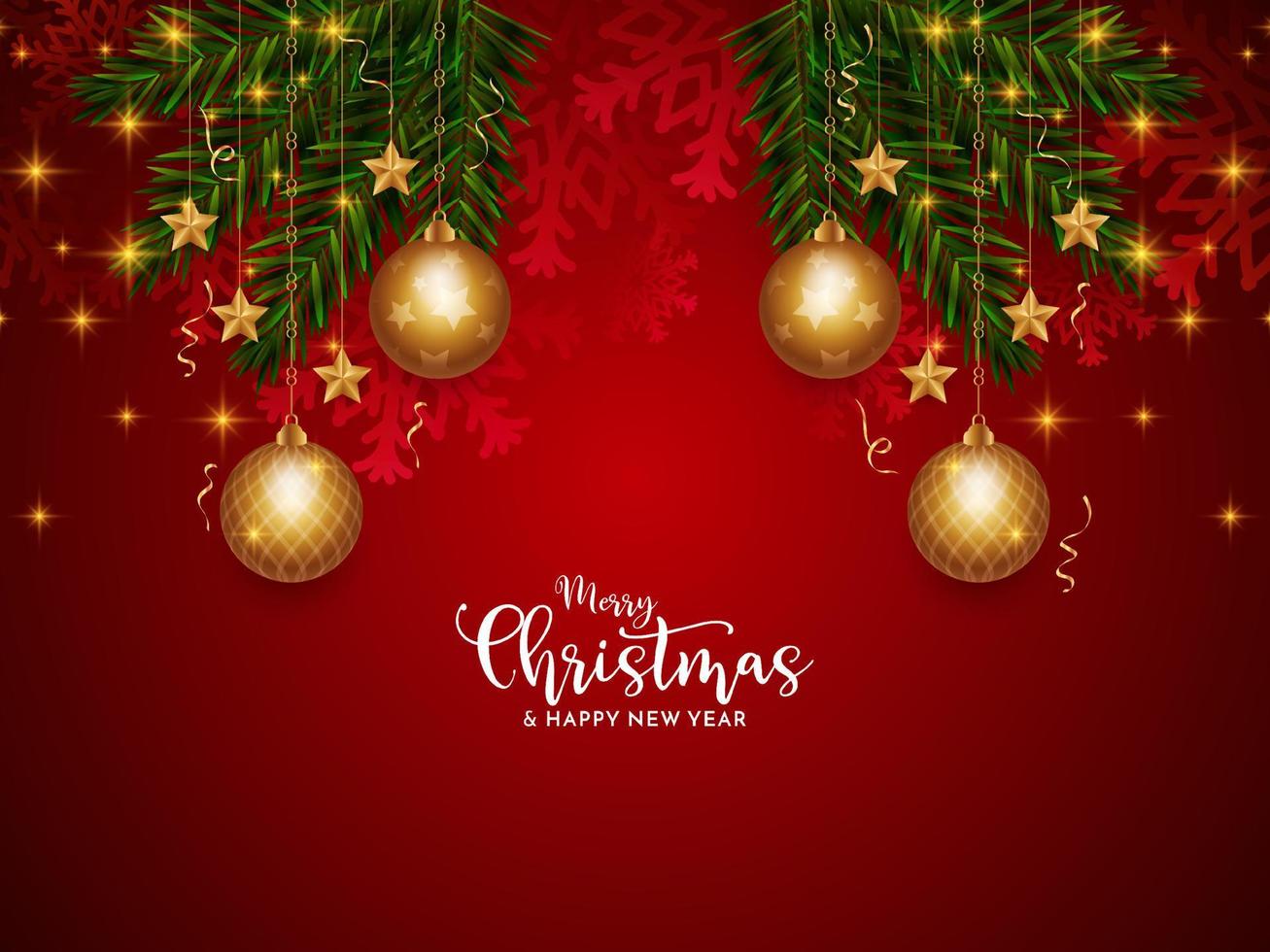 Merry Christmas festival red color glowing background design vector