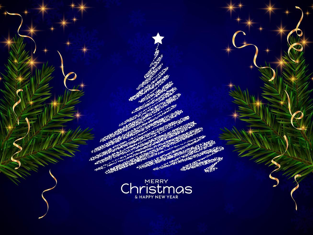 Merry Christmas festival blue background with christmas tree design vector