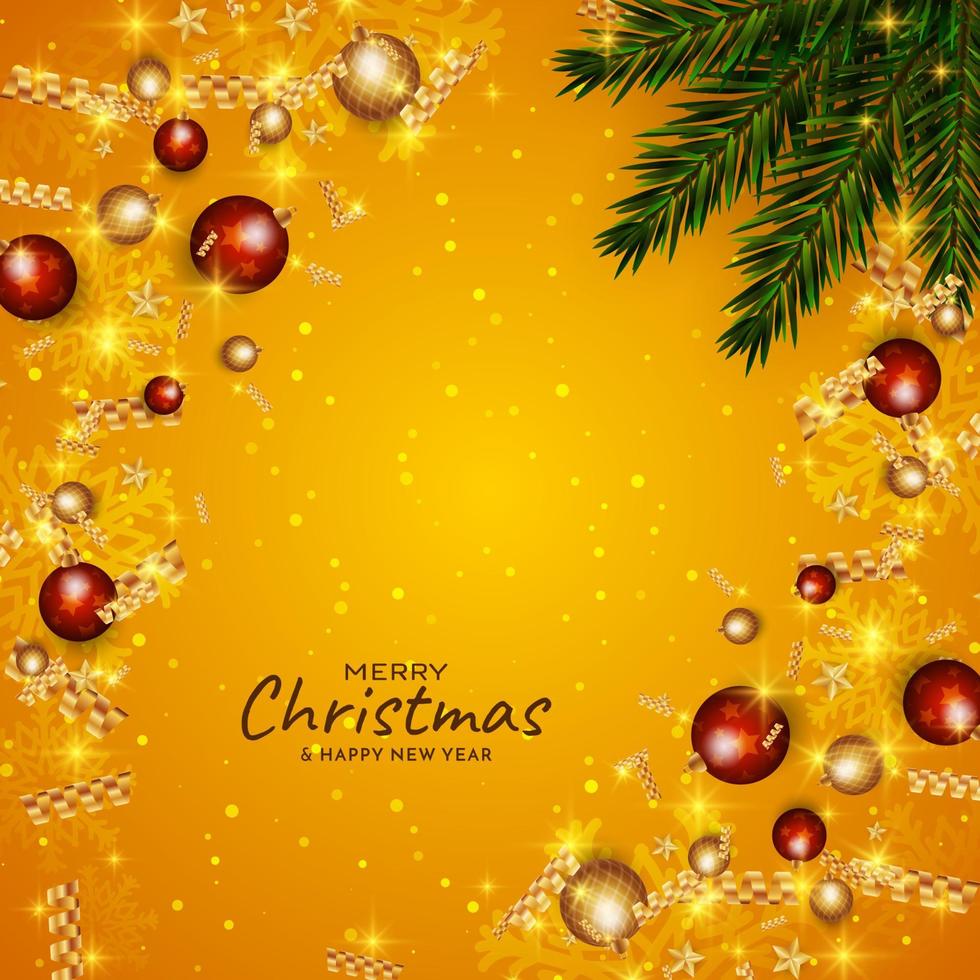 Merry Christmas festival celebration bright yellow background design vector