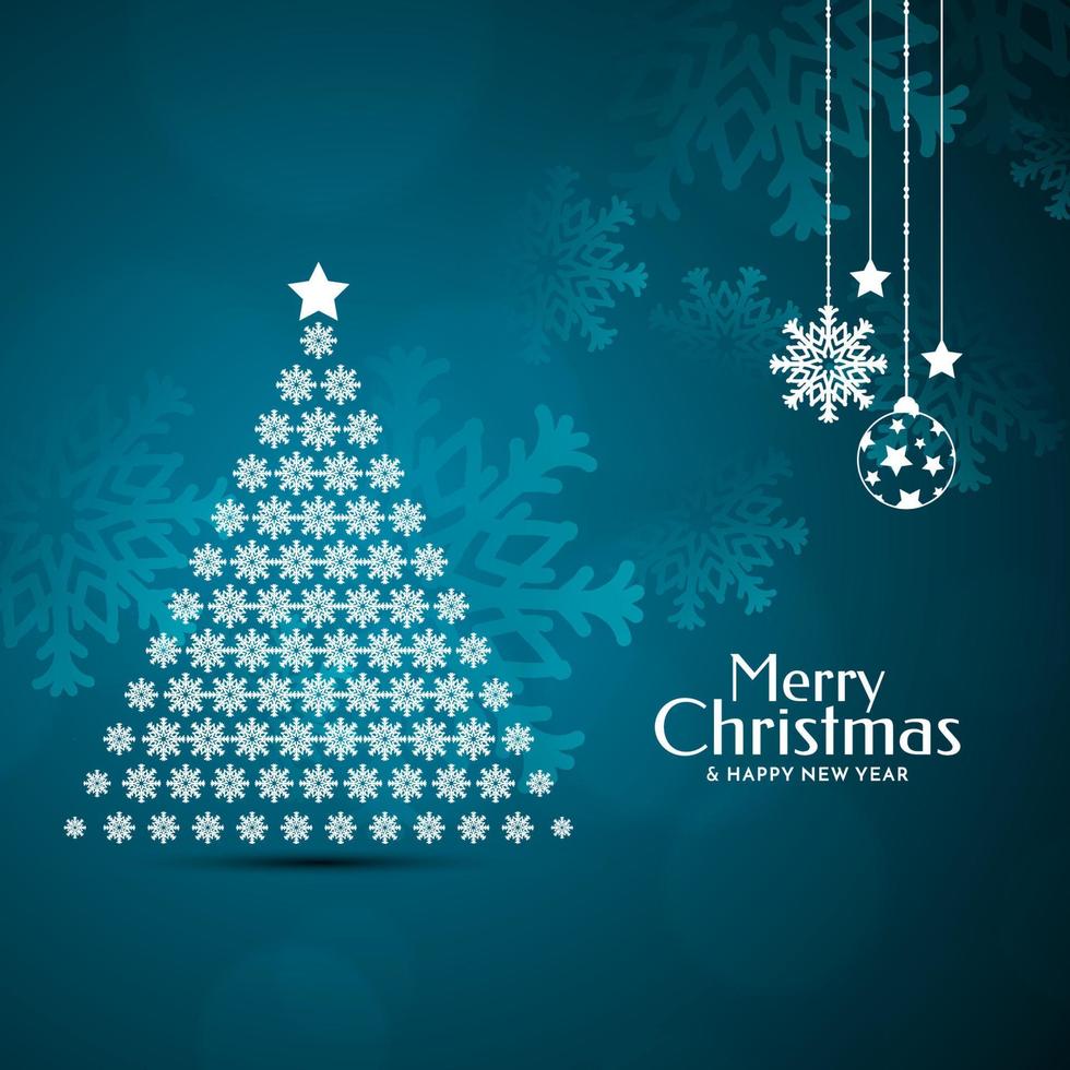 Merry Christmas festival blue background with modern christmas tree design vector