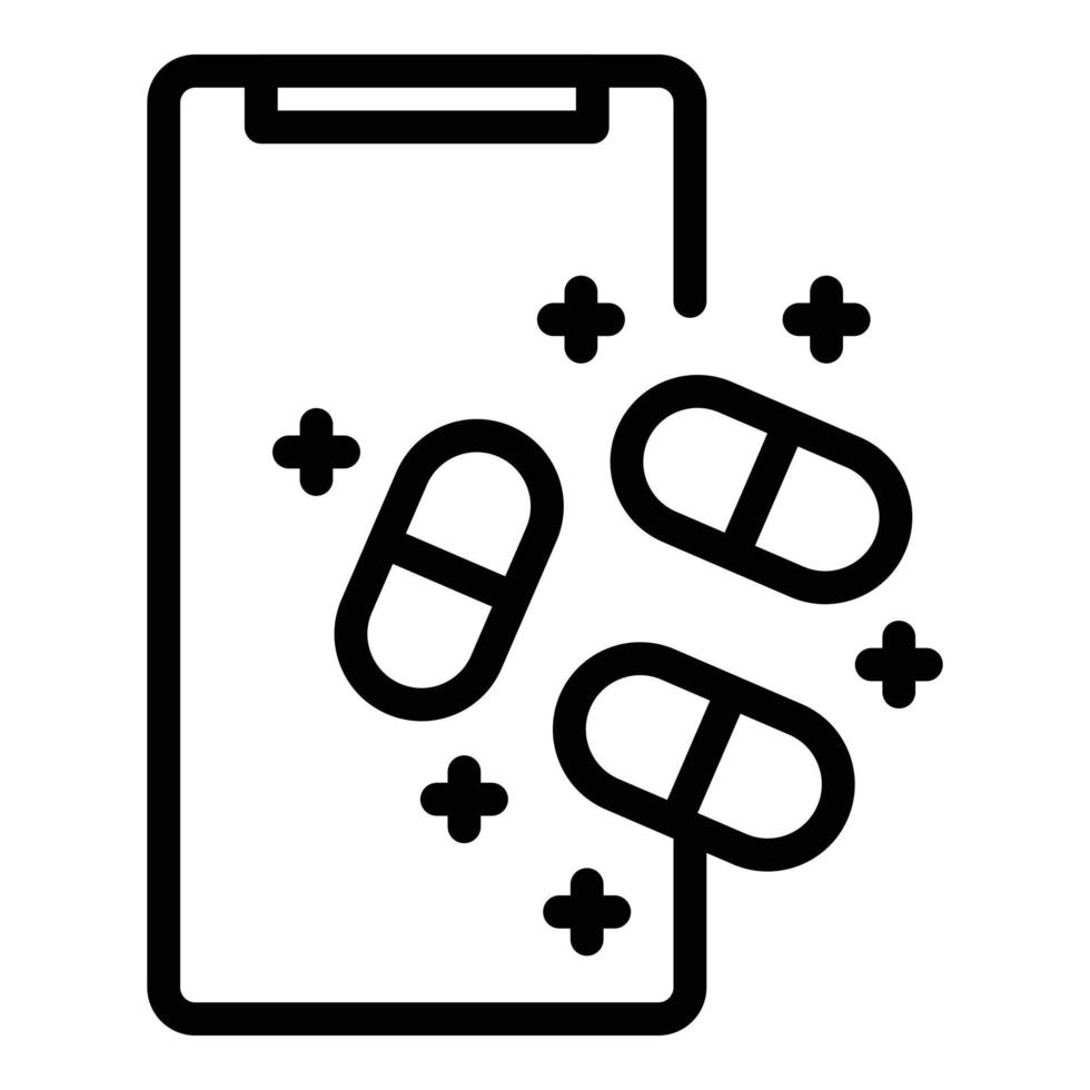 icono de pastillas médicas telefónicas, estilo de esquema vector