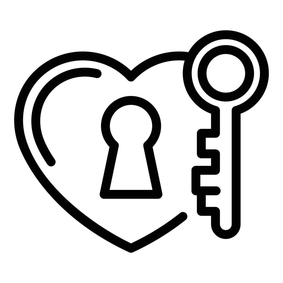 icono de credibilidad de la llave del corazón, estilo de esquema vector